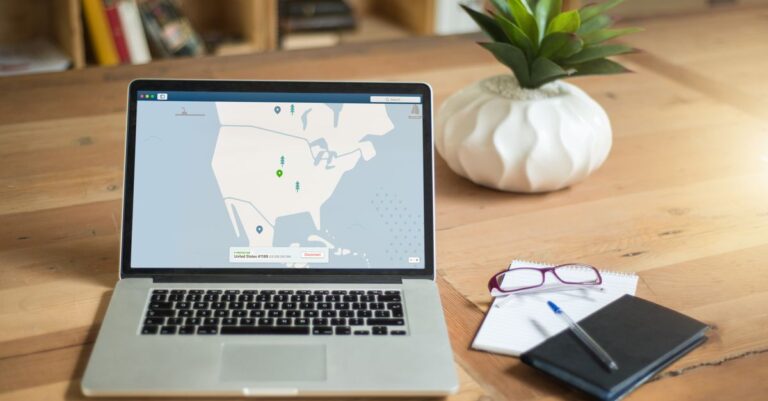 VPN app protecting an internet connection on a laptop